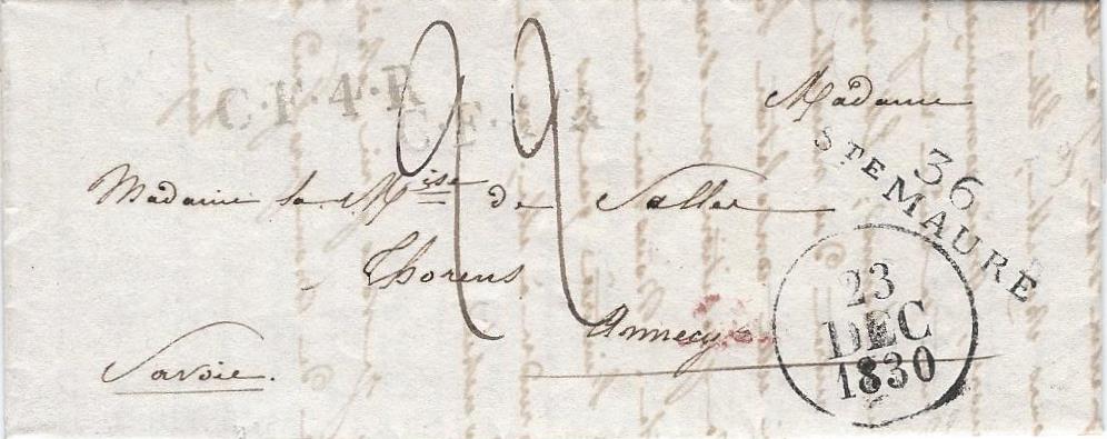 1830 – Une lettre de la France pour Madame la Marquise de Sales à Thorens en Savoie