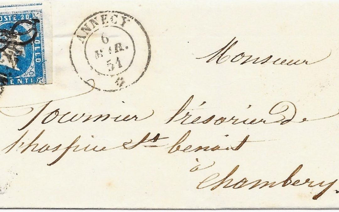 1851 :  Oblitération par « Nœud d’amour » ou « Nœud de Savoie »